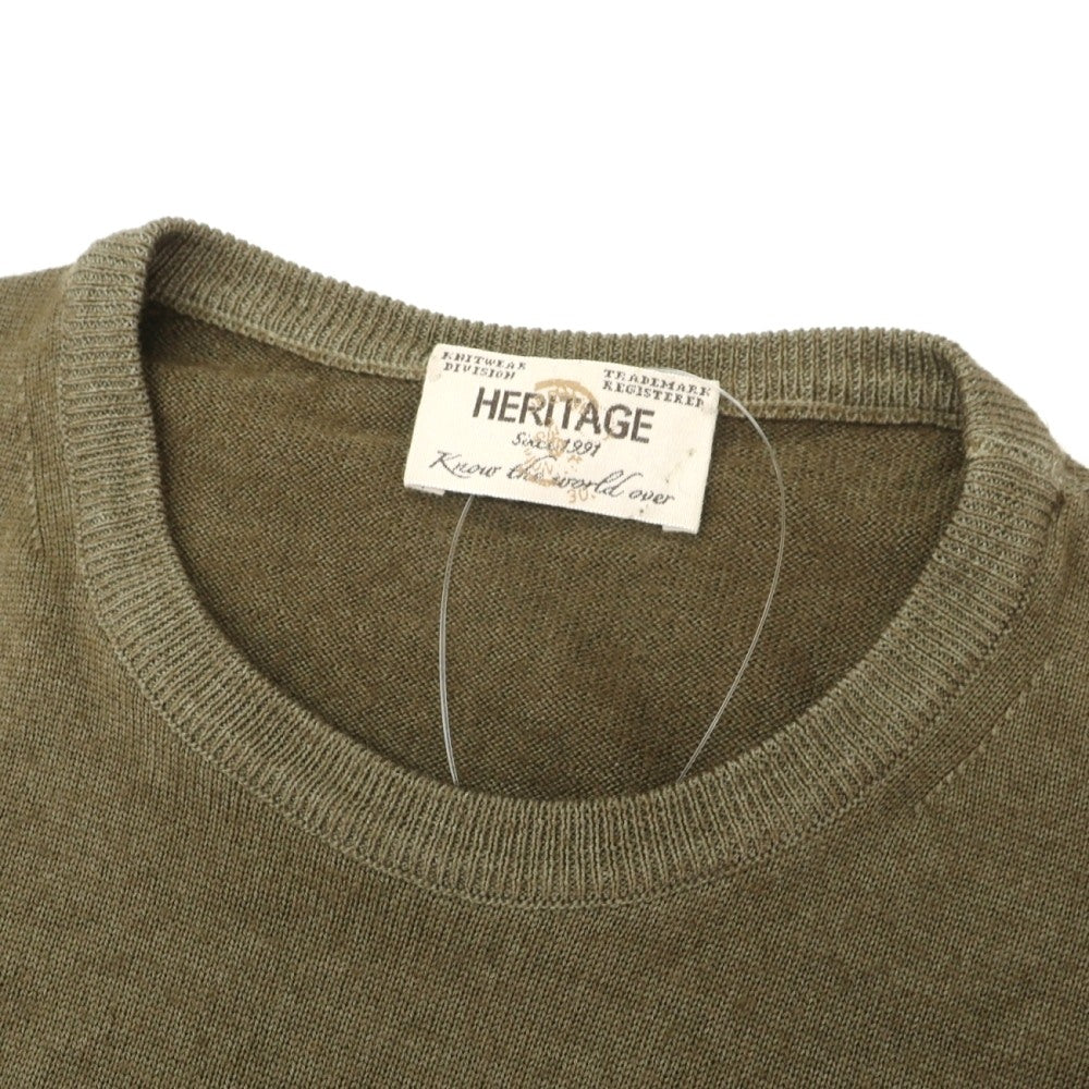 【中古】ヘリテージ HERITAGE ウール クルーネック プルオーバーニット オリーブグリーン【サイズM/50】【 状態ランクB 】【 メンズ 】