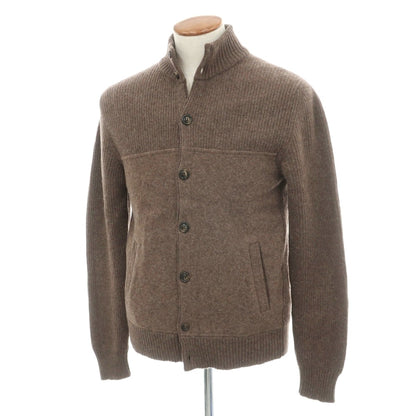 【中古】ポールスチュアート PAUL STUART ウール リブ編み フロント切替デザイン スタンドカラー カーディガン ブラウン【サイズ48】【 状態ランクC 】【 メンズ 】