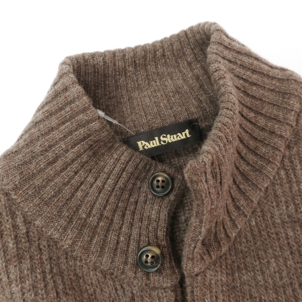 【中古】ポールスチュアート PAUL STUART ウール リブ編み フロント切替デザイン スタンドカラー カーディガン ブラウン【サイズ48】【 状態ランクC 】【 メンズ 】
