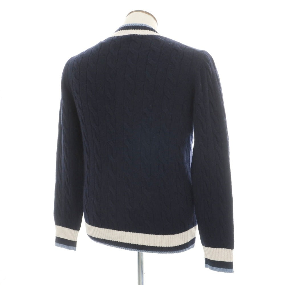 【中古】グランサッソ GRAN SASSO ウール ケーブル編み Vネック チルデン プルオーバーニット ネイビーxオフホワイト【サイズ50】【 状態ランクB 】【 メンズ 】