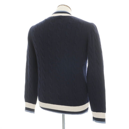【中古】グランサッソ GRAN SASSO ウール ケーブル編み Vネック チルデン プルオーバーニット ネイビーxオフホワイト【サイズ50】【 状態ランクB 】【 メンズ 】
