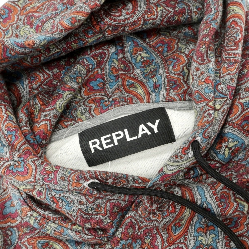 【中古】リプレイ REPLAY コットン スウェット ペイズリー プリント プルオーバー パーカー ワインレッドxグレー【サイズL】【 状態ランクB 】【 メンズ 】