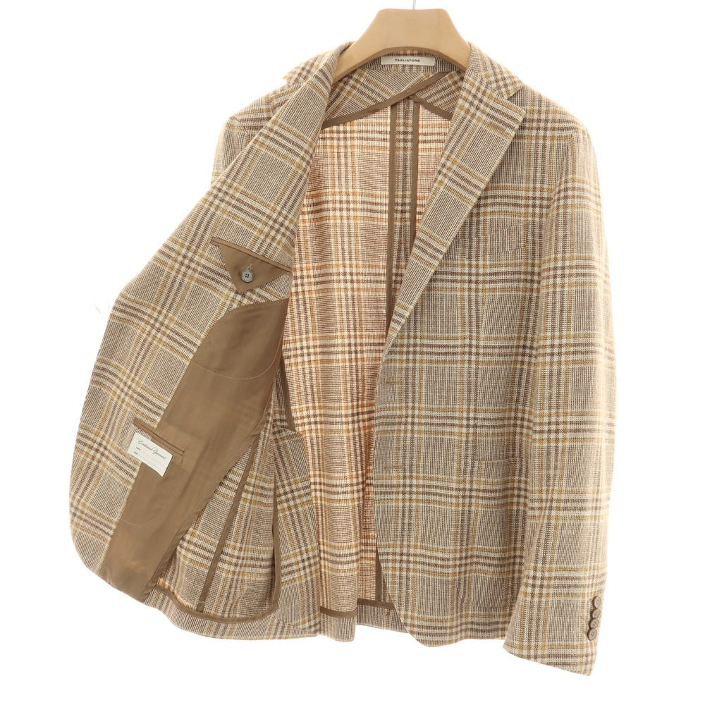 【中古】タリアトーレ TAGLIATORE ウールシルクコットンナイロン チェック 2B テーラードジャケット ブラウンxホワイト【サイズ50】【 状態ランクB 】【 メンズ 】