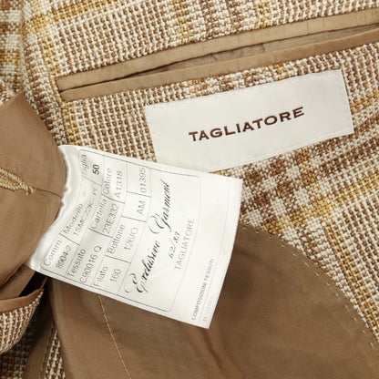 【中古】タリアトーレ TAGLIATORE ウールシルクコットンナイロン チェック 2B テーラードジャケット ブラウンxホワイト【サイズ50】【 状態ランクB 】【 メンズ 】
