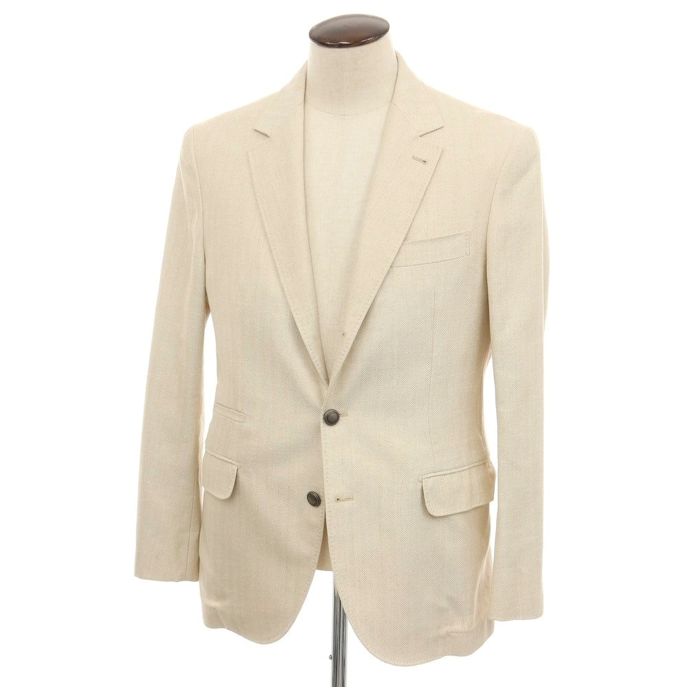【中古】ブルネロクチネリ Brunello Cucinelli リネンウールポリウレタン ヘリンボーン 3B テーラードジャケット ライトベージュ【サイズ50】【 状態ランクB 】【 メンズ 】