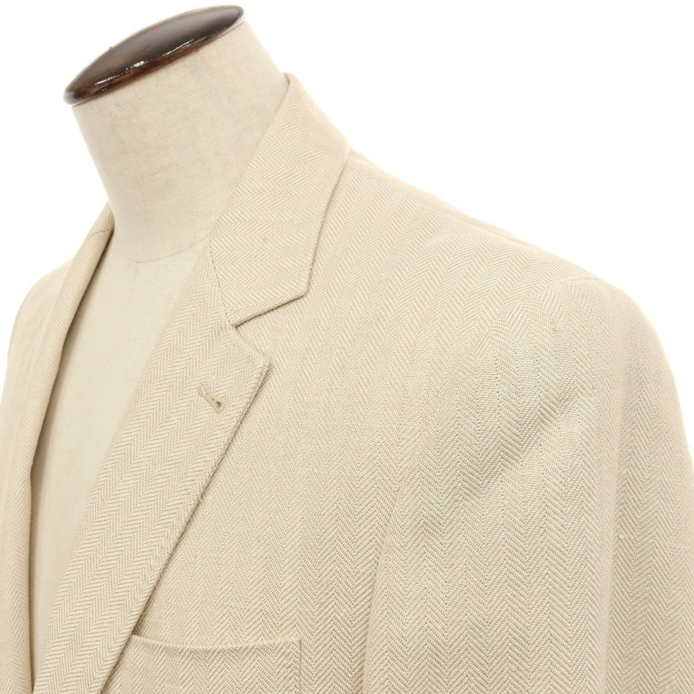 【中古】ブルネロクチネリ Brunello Cucinelli リネンウールポリウレタン ヘリンボーン 3B テーラードジャケット ライトベージュ【サイズ50】【 状態ランクB 】【 メンズ 】