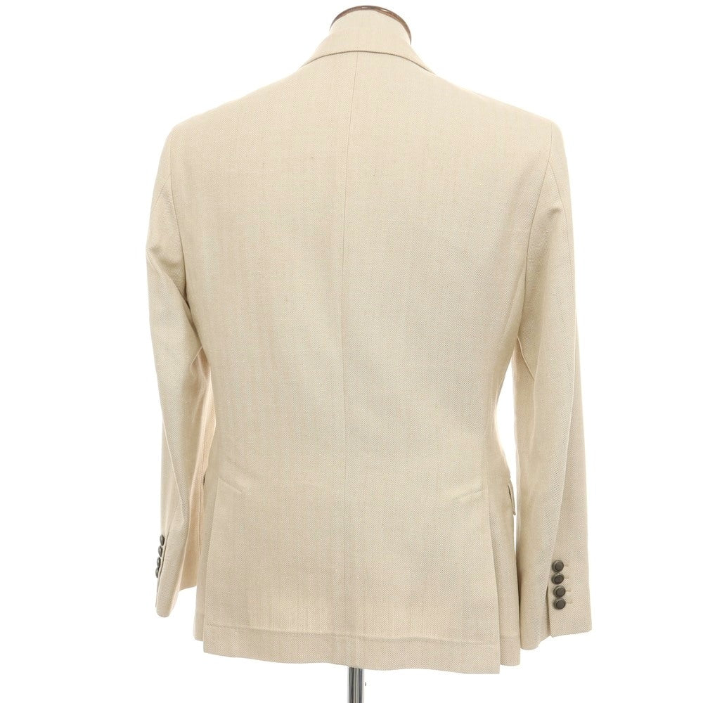 【中古】ブルネロクチネリ Brunello Cucinelli リネンウールポリウレタン ヘリンボーン 3B テーラードジャケット ライトベージュ【サイズ50】【 状態ランクB 】【 メンズ 】