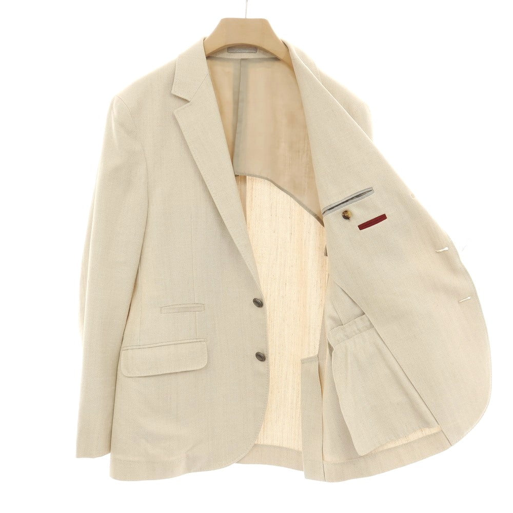 【中古】ブルネロクチネリ Brunello Cucinelli リネンウールポリウレタン ヘリンボーン 3B テーラードジャケット ライトベージュ【サイズ50】【 状態ランクB 】【 メンズ 】