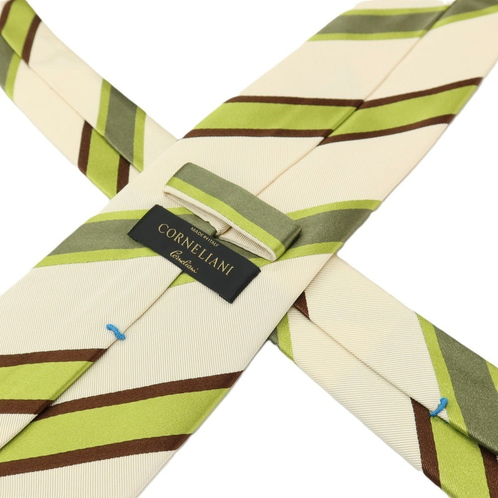 【中古】コルネリアーニ CORNELIANI シルク ストライプ柄ネクタイ オフホワイトxライトグリーン【 状態ランクB 】【 メンズ 】