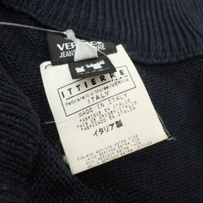 【中古】ヴェルサーチ ジーンズ Versace Jeans ウールアクリル エンブレム 変形ハーフジップ プルオーバーニット ダークネイビー【サイズXL】【 状態ランクC 】【 メンズ 】
