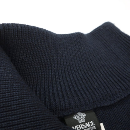 【中古】ヴェルサーチ ジーンズ Versace Jeans ウールアクリル エンブレム 変形ハーフジップ プルオーバーニット ダークネイビー【サイズXL】【 状態ランクC 】【 メンズ 】