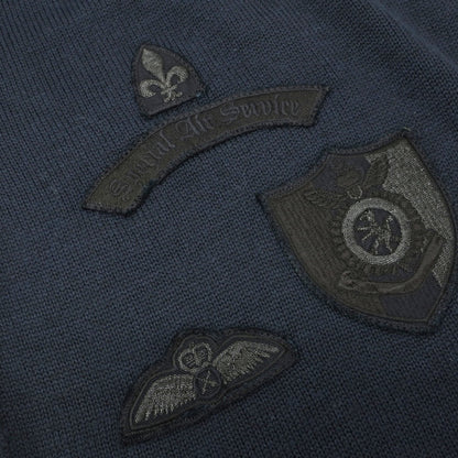【中古】ヴェルサーチ ジーンズ Versace Jeans ウールアクリル エンブレム 変形ハーフジップ プルオーバーニット ダークネイビー【サイズXL】【 状態ランクC 】【 メンズ 】