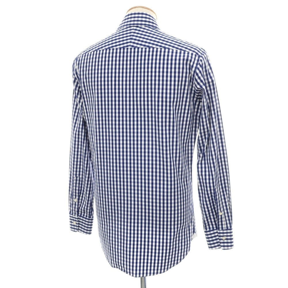 【中古】アザブテーラー azabu tailor コットン ギンガムチェック セミワイドカラー ドレスシャツ ブルーネイビーxホワイト【サイズ表記なし（S位）】【 状態ランクB 】【 メンズ 】
