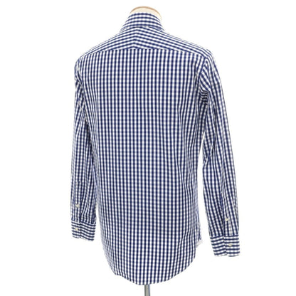 【中古】アザブテーラー azabu tailor コットン ギンガムチェック セミワイドカラー ドレスシャツ ブルーネイビーxホワイト【サイズ表記なし（S位）】【 状態ランクB 】【 メンズ 】