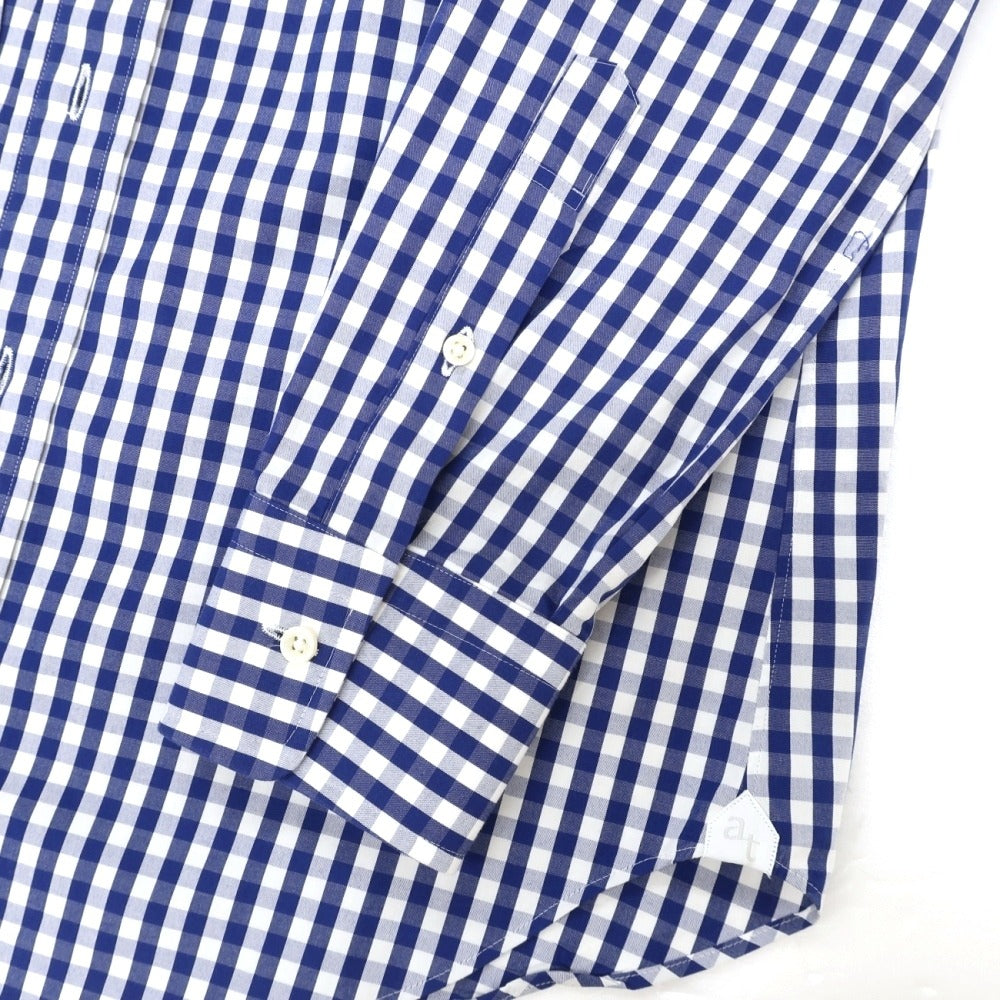 【中古】アザブテーラー azabu tailor コットン ギンガムチェック セミワイドカラー ドレスシャツ ブルーネイビーxホワイト【サイズ表記なし（S位）】【 状態ランクB 】【 メンズ 】