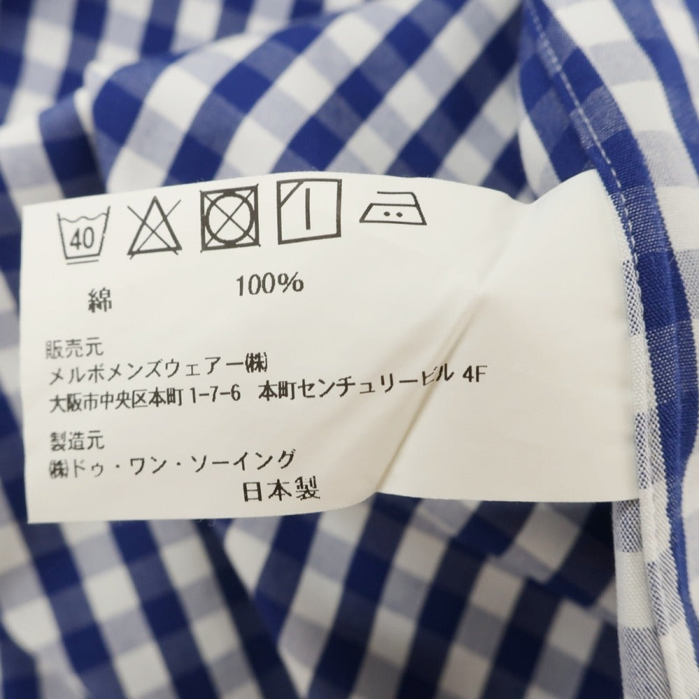 【中古】アザブテーラー azabu tailor コットン ギンガムチェック セミワイドカラー ドレスシャツ ブルーネイビーxホワイト【サイズ表記なし（S位）】【 状態ランクB 】【 メンズ 】