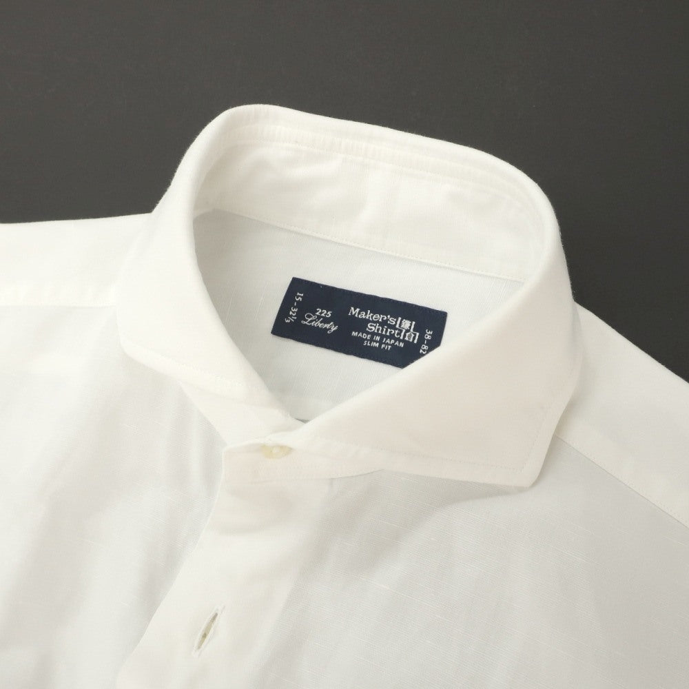 【中古】メイカーズシャツ カマクラ Makers Shirt 鎌倉 コットンリネン ホリゾンタルカラー ドレスシャツ ホワイト【サイズ38】【 状態ランクC 】【 メンズ 】