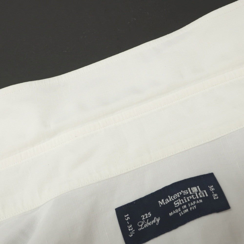 【中古】メイカーズシャツ カマクラ Makers Shirt 鎌倉 コットンリネン ホリゾンタルカラー ドレスシャツ ホワイト【サイズ38】【 状態ランクC 】【 メンズ 】