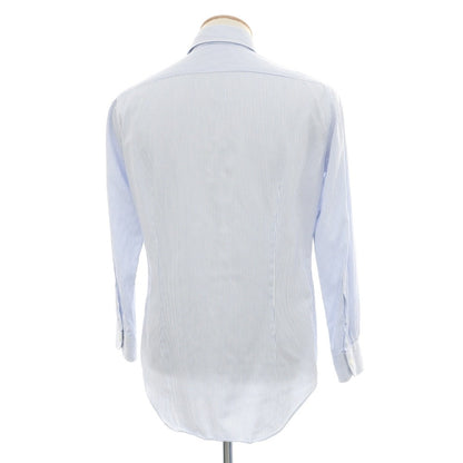 【中古】メイカーズシャツ カマクラ Makers Shirt 鎌倉 コットン ストライプ ホリゾンタルカラー ドレスシャツ ホワイトxブルー【サイズ38】【 状態ランクC 】【 メンズ 】