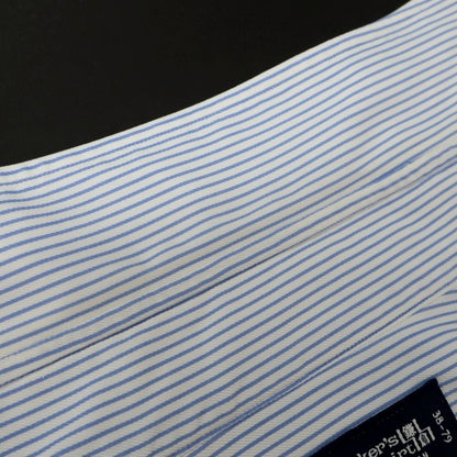 【中古】メイカーズシャツ カマクラ Makers Shirt 鎌倉 コットン ストライプ ホリゾンタルカラー ドレスシャツ ホワイトxブルー【サイズ38】【 状態ランクC 】【 メンズ 】
