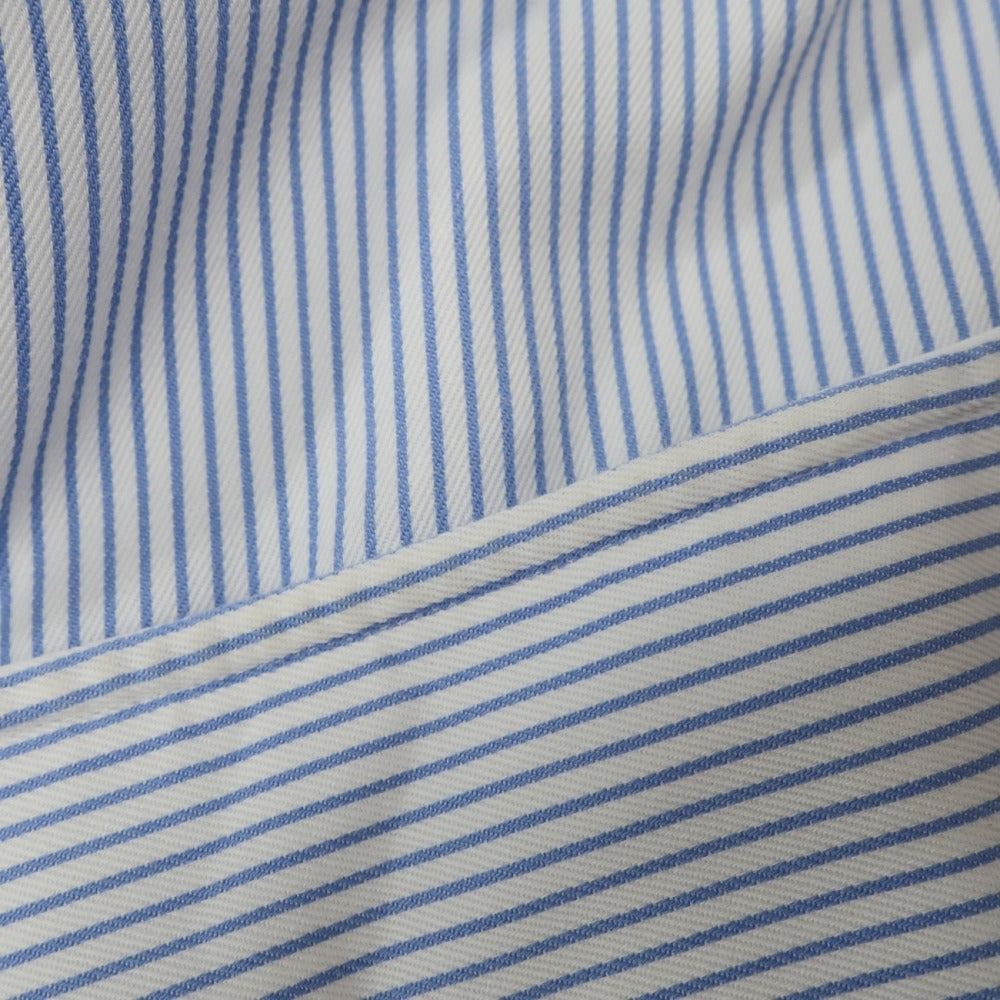 【中古】メイカーズシャツ カマクラ Makers Shirt 鎌倉 コットン ストライプ ホリゾンタルカラー ドレスシャツ ホワイトxブルー【サイズ38】【 状態ランクC 】【 メンズ 】