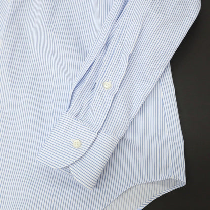 【中古】メイカーズシャツ カマクラ Makers Shirt 鎌倉 コットン ストライプ ホリゾンタルカラー ドレスシャツ ホワイトxブルー【サイズ38】【 状態ランクC 】【 メンズ 】