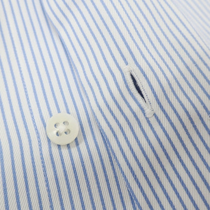 【中古】メイカーズシャツ カマクラ Makers Shirt 鎌倉 コットン ストライプ ホリゾンタルカラー ドレスシャツ ホワイトxブルー【サイズ38】【 状態ランクC 】【 メンズ 】
