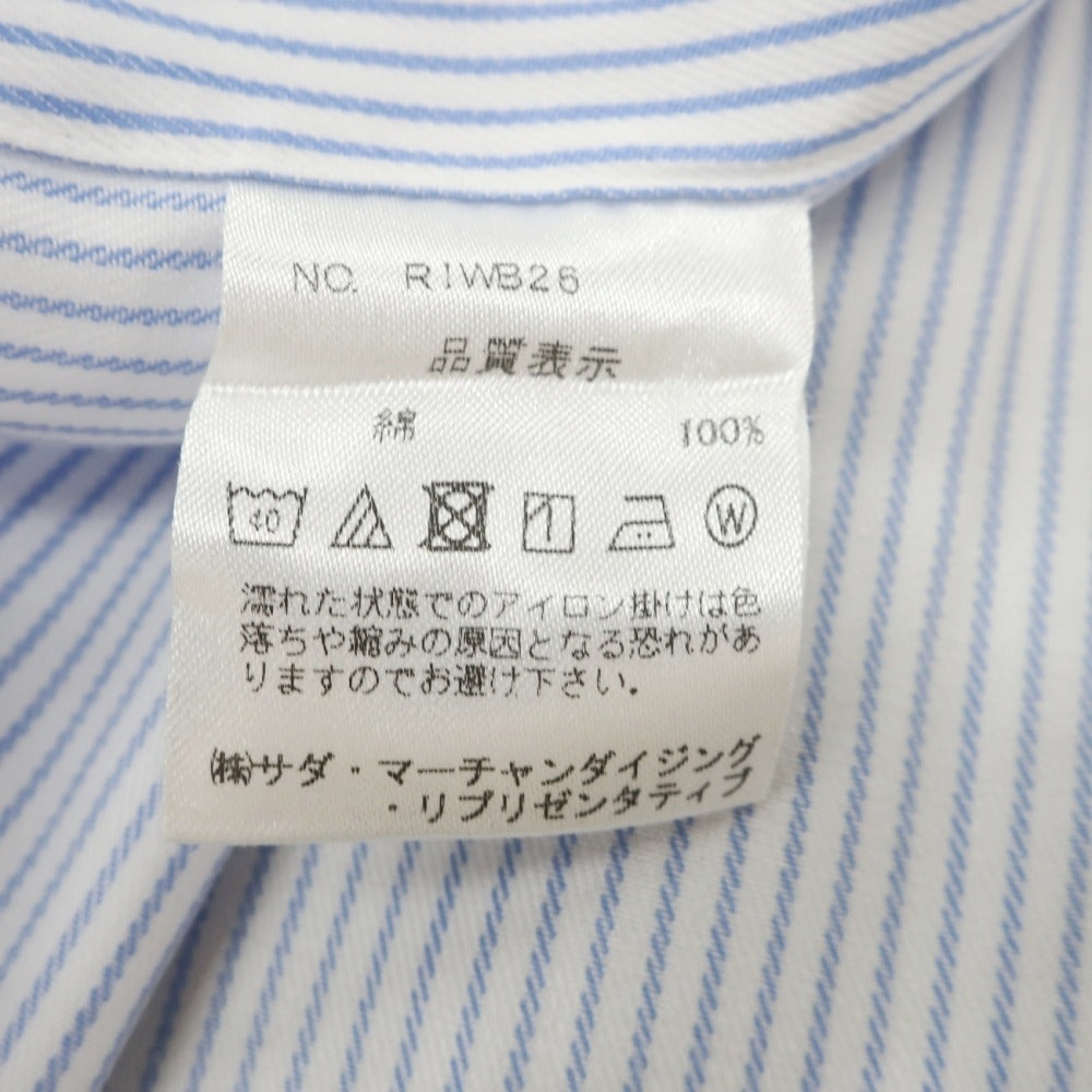 【中古】メイカーズシャツ カマクラ Makers Shirt 鎌倉 コットン ストライプ ホリゾンタルカラー ドレスシャツ ホワイトxブルー【サイズ38】【 状態ランクC 】【 メンズ 】