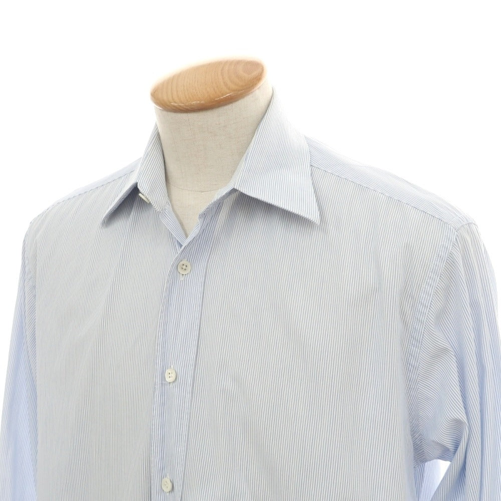 【中古】プラダ PRADA コットン系 ストライプ レギュラーカラー ドレスシャツ ホワイトxブルー【サイズ38】【 状態ランクC 】【 メンズ 】