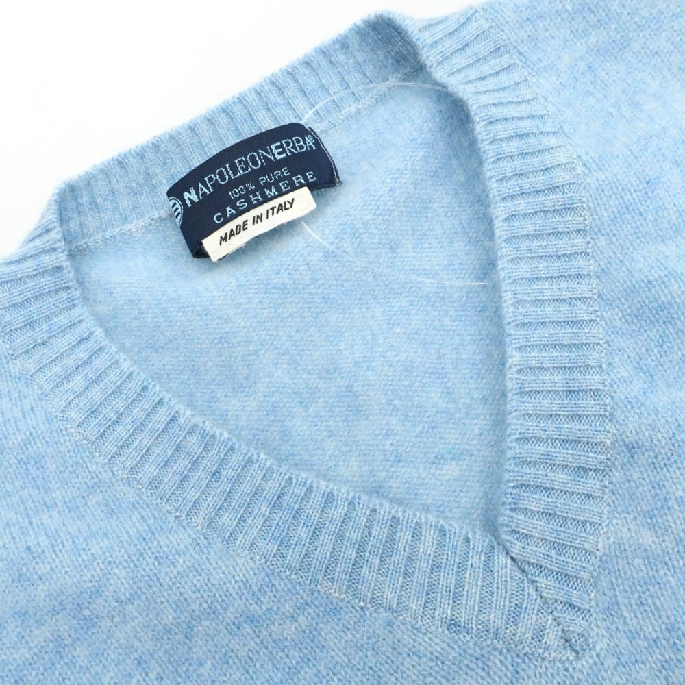 【中古】ナポレオンエルバ NAPOLEONERBA ピュアカシミヤ Vネック ニットベスト ライトブルー【サイズ52】【 状態ランクB 】【 メンズ 】