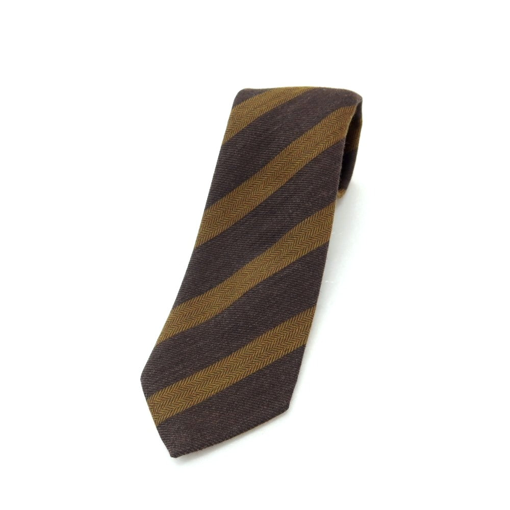 【中古】ファットーリ Fattori ウールシルク ストライプ柄ネクタイ ダークブラウンxカーキ【 状態ランクB 】【 メンズ 】