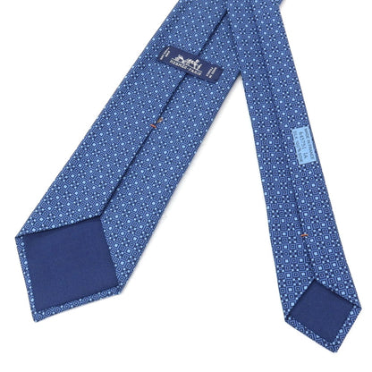 【中古】エルメス HERMES シルク プリント ネクタイ ブルーxネイビー【 状態ランクA 】【 メンズ 】