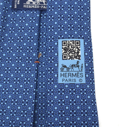 【中古】エルメス HERMES シルク プリント ネクタイ ブルーxネイビー【 状態ランクA 】【 メンズ 】