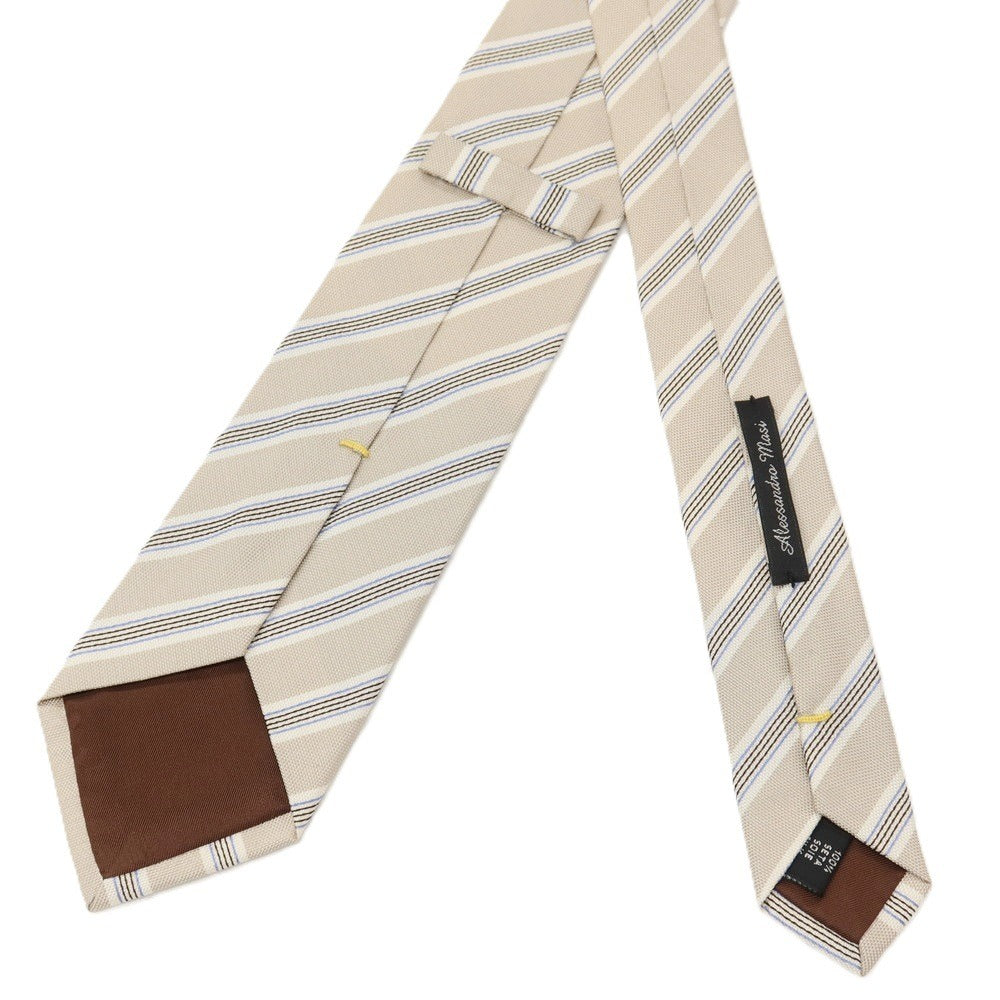 【中古】アレッサンドロ マージ Alessandro Masi シルク ストライプ柄ネクタイ サンドベージュxホワイト【 状態ランクB 】【 メンズ 】