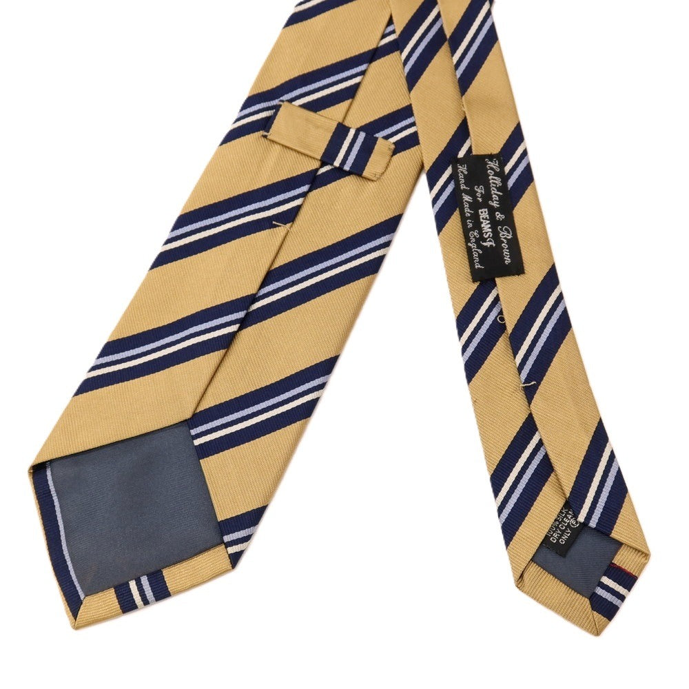 【中古】ホリデイ アンド ブラウン HOLLIDAY &amp; BROWN BEAMS F別注 シルク ストライプ柄ネクタイ ベージュxネイビー【 状態ランクB 】【 メンズ 】