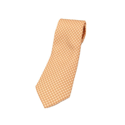 【中古】リベラーノ&amp;リベラーノ LIVERANO&amp;LIVERANO シルク プリント チェック柄ネクタイ ベージュxオレンジ【 状態ランクB 】【 メンズ 】