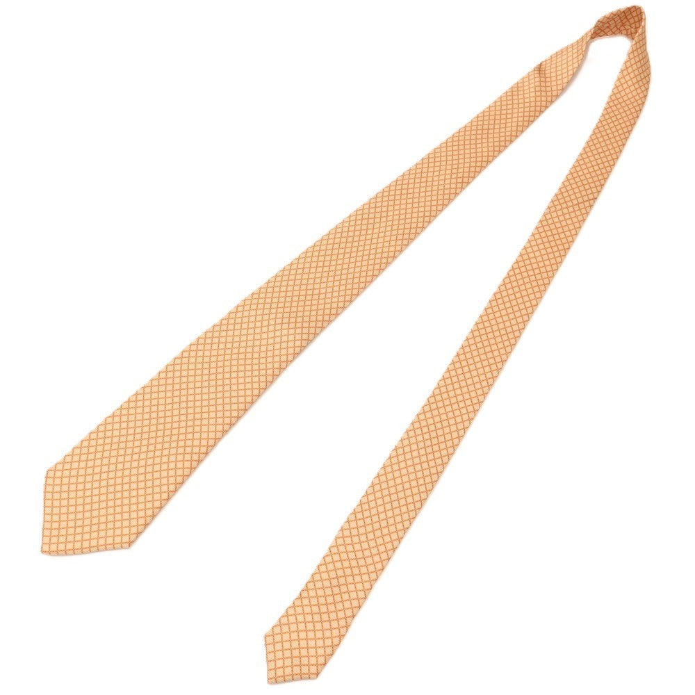 【中古】リベラーノ&amp;リベラーノ LIVERANO&amp;LIVERANO シルク プリント チェック柄ネクタイ ベージュxオレンジ【 状態ランクB 】【 メンズ 】