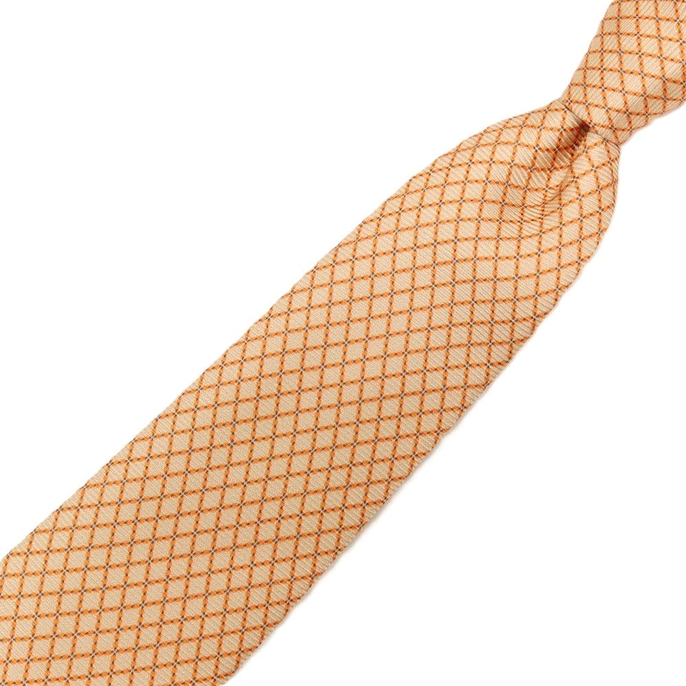 【中古】リベラーノ&amp;リベラーノ LIVERANO&amp;LIVERANO シルク プリント チェック柄ネクタイ ベージュxオレンジ【 状態ランクB 】【 メンズ 】