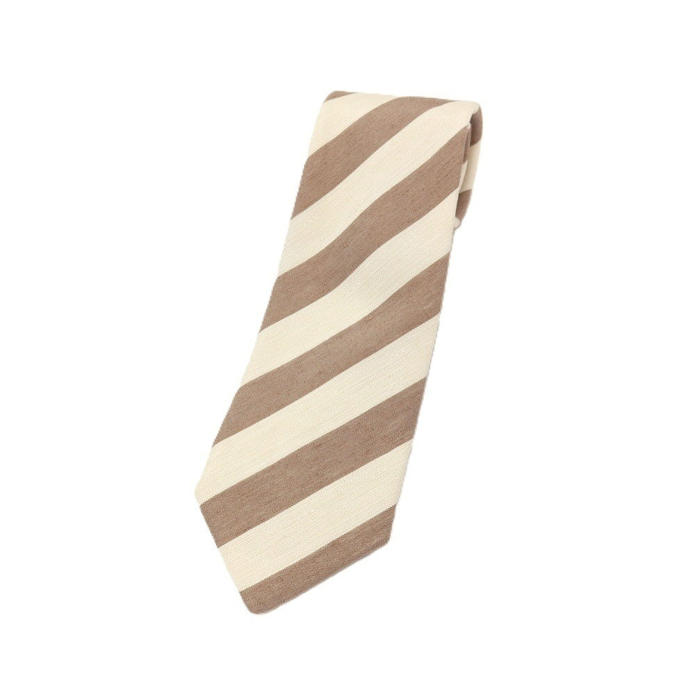 【中古】メイカーズシャツ カマクラ Makers Shirt 鎌倉 リネンシルク ストライプ柄ネクタイ アイボリーxブラウン【 状態ランクB 】【 メンズ 】