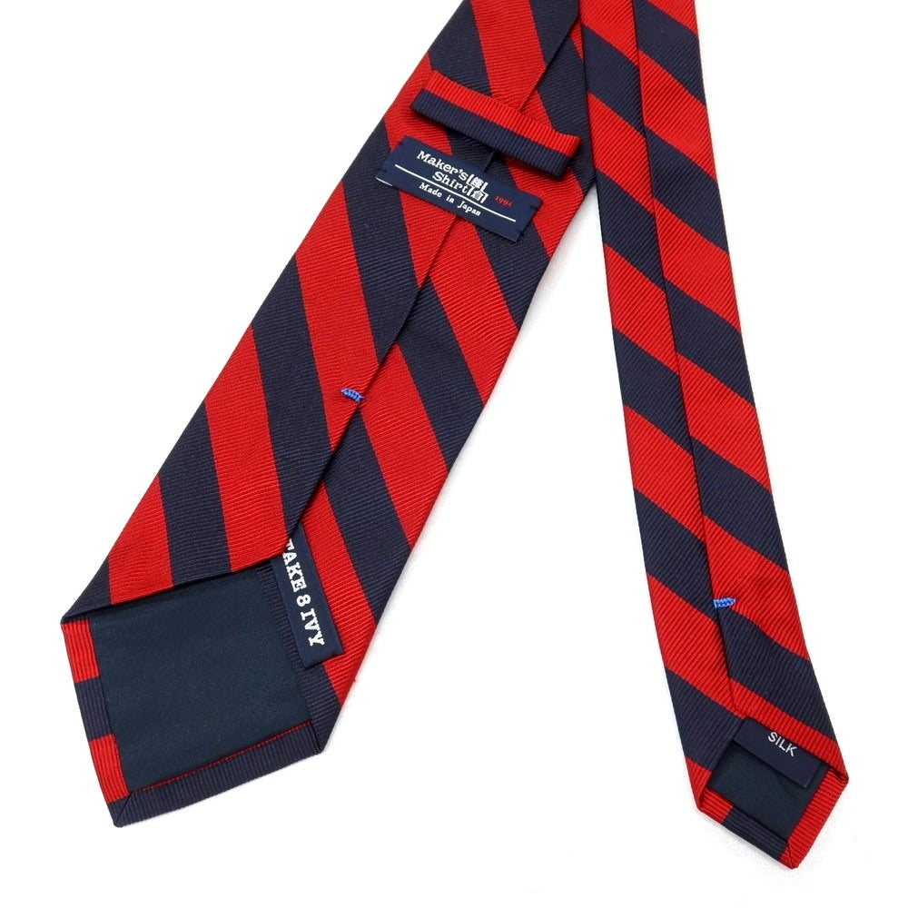 【中古】メイカーズシャツ カマクラ Makers Shirt 鎌倉 TAKE 8 IVY シルク ストライプ柄ネクタイ ネイビーxレッド【 状態ランクB 】【 メンズ 】