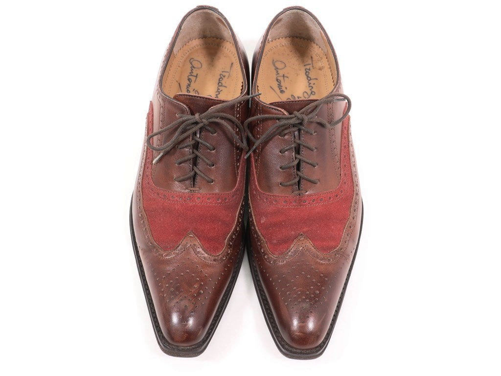 【中古】アントニオ マウリッツィ ANTONIO MAURIZI カーフ×スエード コンビ ウィングチップシューズ ブラウンxテラコッタ【サイズ40】【BRW】【S/S/A/W】【状態ランクC】【メンズ】【769170】 DPD