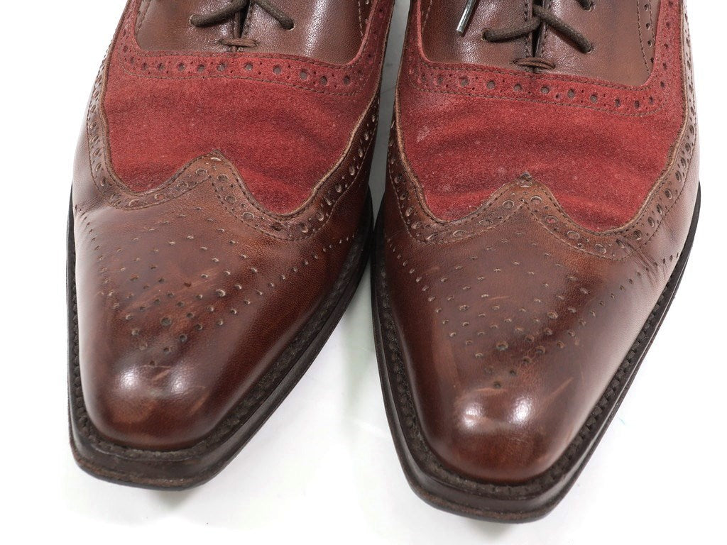 【中古】アントニオ マウリッツィ ANTONIO MAURIZI カーフ×スエード コンビ ウィングチップシューズ ブラウンxテラコッタ【サイズ40】【BRW】【S/S/A/W】【状態ランクC】【メンズ】【769170】 DPD