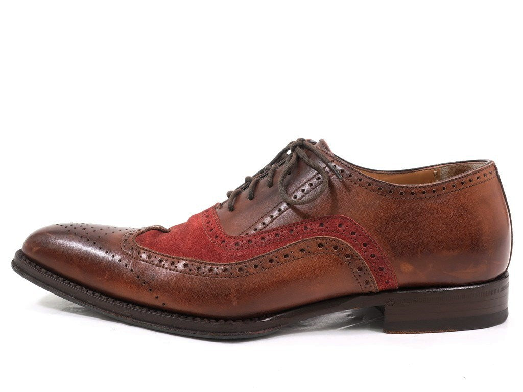 【中古】アントニオ マウリッツィ ANTONIO MAURIZI カーフ×スエード コンビ ウィングチップシューズ ブラウンxテラコッタ【サイズ40】【BRW】【S/S/A/W】【状態ランクC】【メンズ】【769170】 DPD
