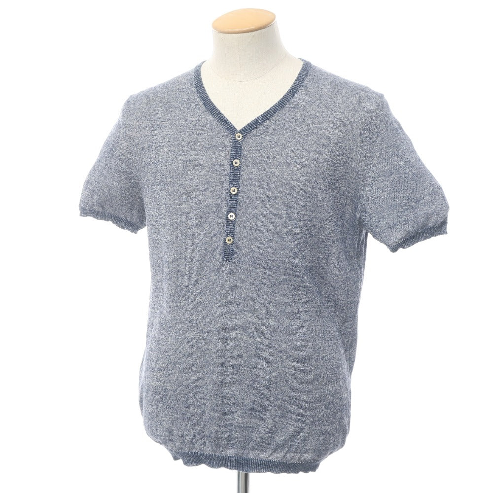 [New] CIRCOLO 1901 Linen Cotton Short Sleeve Henley Knit Blue [Size XS] [BLU] [S/S] [Condition Rank N] [Men&