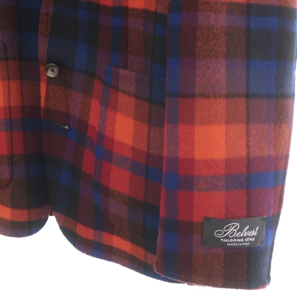 [New] Belvest reversible wool check 2B casual jacket, red x orange x brown [size 48] [RED] [A/W] [Condition rank N] [Men&