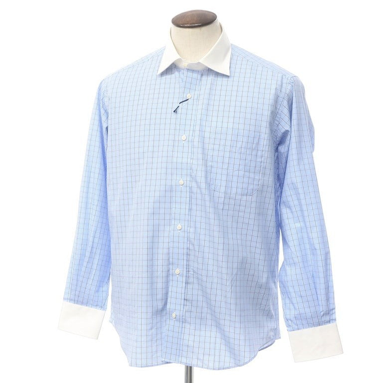 [Used] Kent Avenue Check Cotton Cleric Semi-Wide Collar Dress Shirt Blue x White [Size LL] [BLU] [S/S/A/W] [Condition Rank B] ​​[Men&