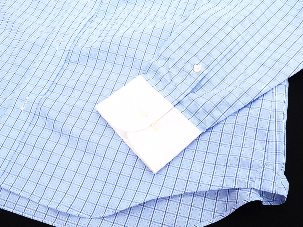 [Used] Kent Avenue Check Cotton Cleric Semi-Wide Collar Dress Shirt Blue x White [Size LL] [BLU] [S/S/A/W] [Condition Rank B] ​​[Men&