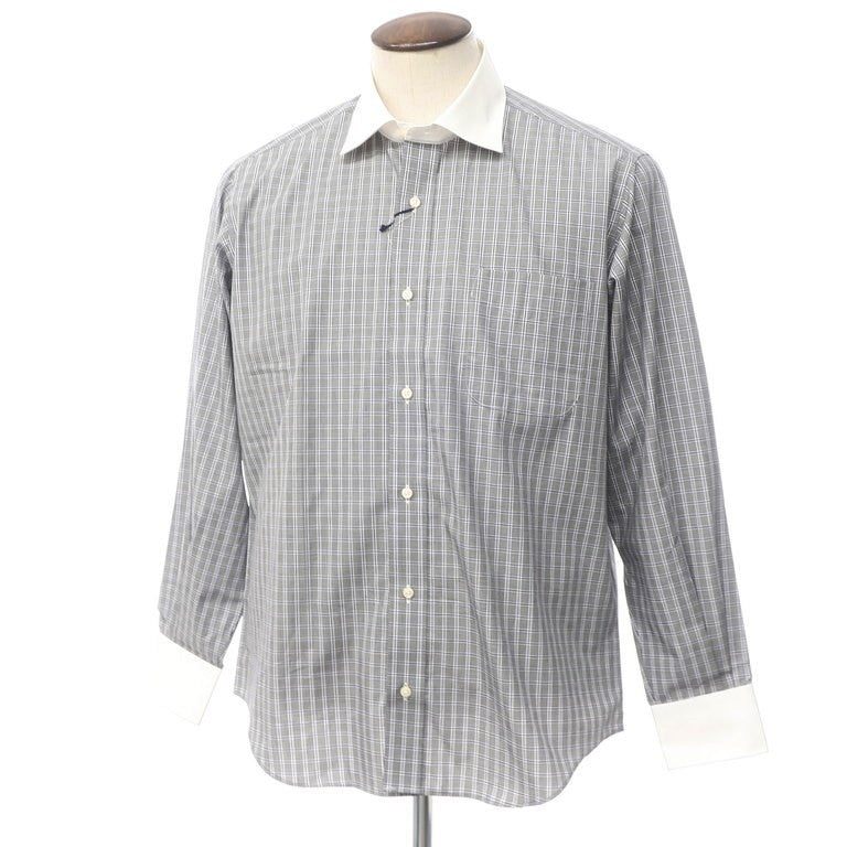 [Used] Kent Avenue Check Cotton Cleric Semi-Wide Collar Dress Shirt Gray x White [Size LL] [GRY] [S/S/A/W] [Condition Rank B] ​​[Men&