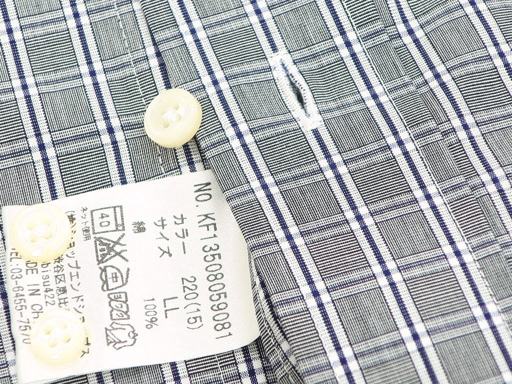 [Used] Kent Avenue Check Cotton Cleric Semi-Wide Collar Dress Shirt Gray x White [Size LL] [GRY] [S/S/A/W] [Condition Rank B] ​​[Men&