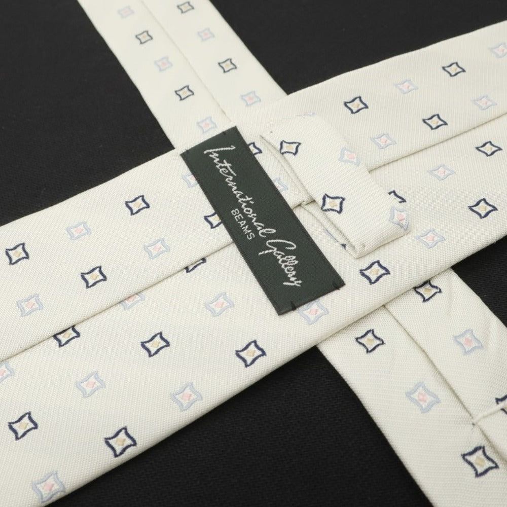 [Used] International Gallery BEAMS 3-fold small pattern silk tie, white x navy [WHT] [S/S/A/W] [Condition Rank B] ​​[Men&